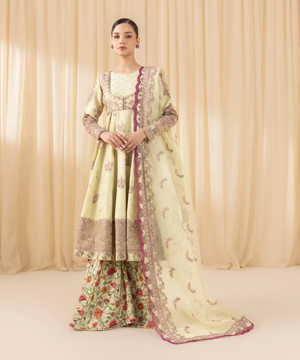 3 Piece -  Embroidered Raw Silk Suit