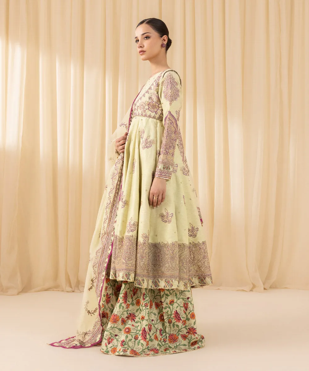 3 Piece -  Embroidered Raw Silk Suit