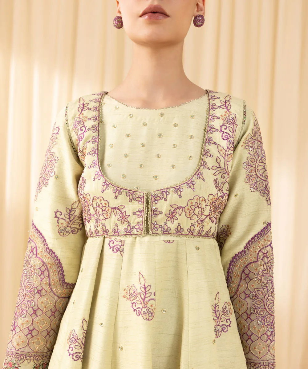 3 Piece -  Embroidered Raw Silk Suit