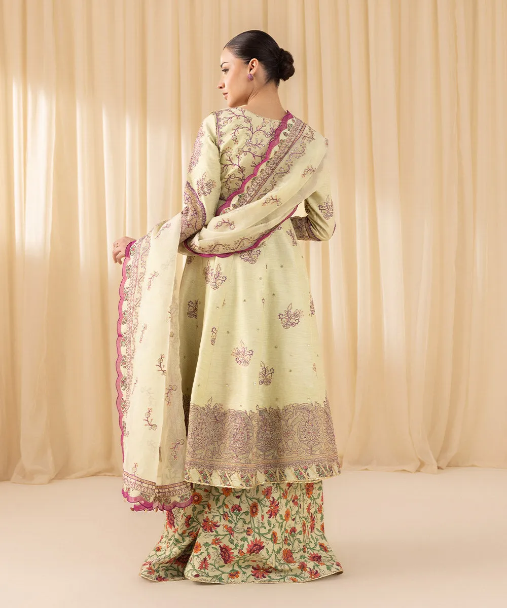 3 Piece -  Embroidered Raw Silk Suit