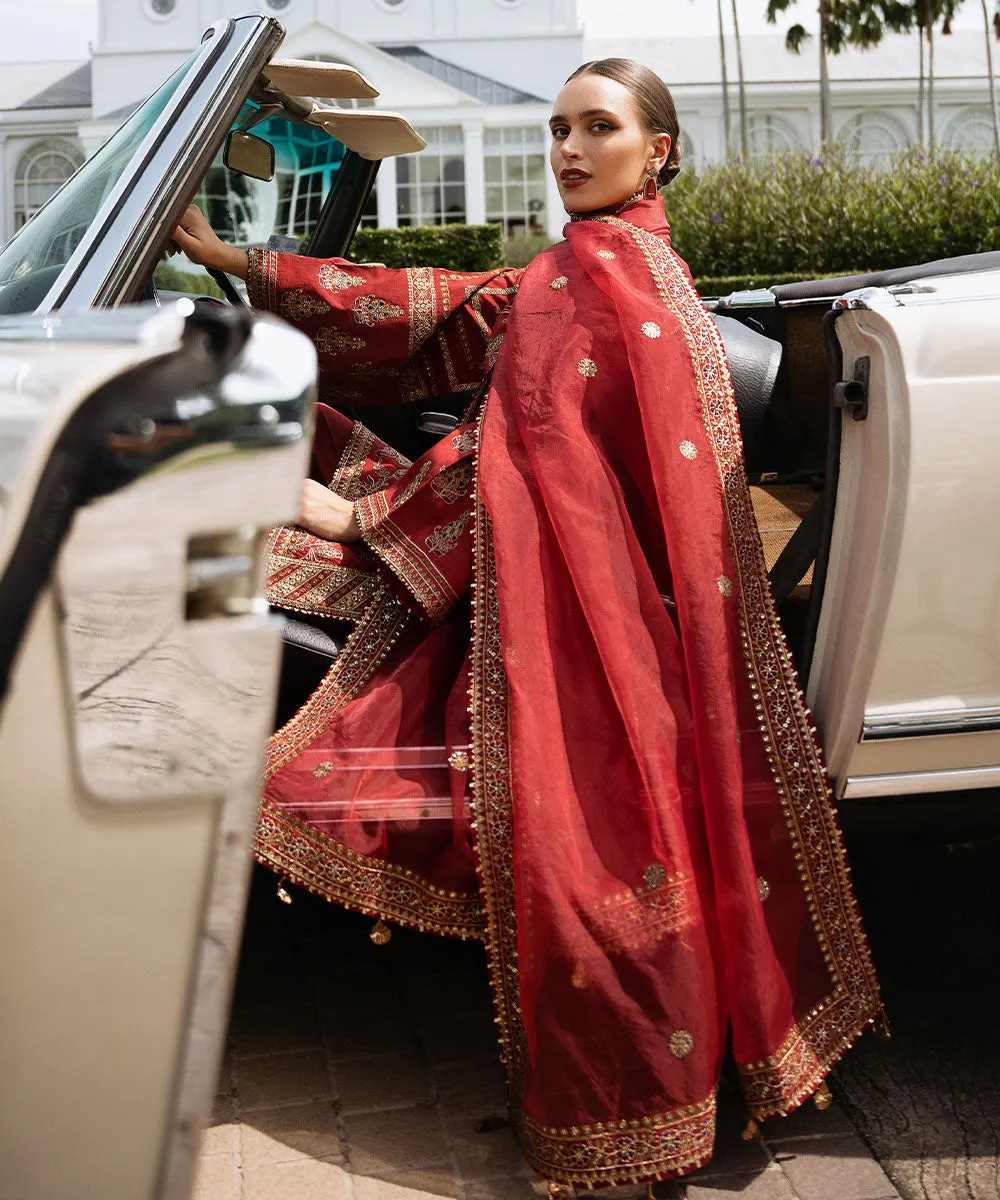 3 Piece -  Embroidered Raw Silk Suit