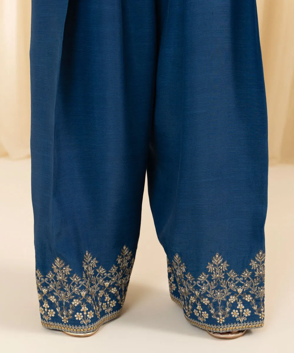 3 Piece -  Embroidered Raw Silk Suit