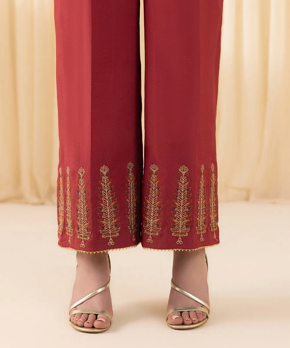 3 Piece -  Embroidered Raw Silk Suit