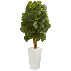 5' Artificial Fiddle Leaf Tree in White Tower Planter - Low Maintenance, Life-Like & Vibrant Silk Trees For Busy People.