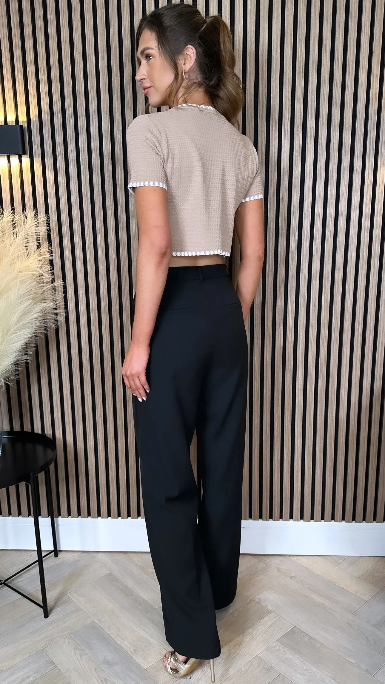 Abbey Black Straight Cut Wide Tailored Trousers