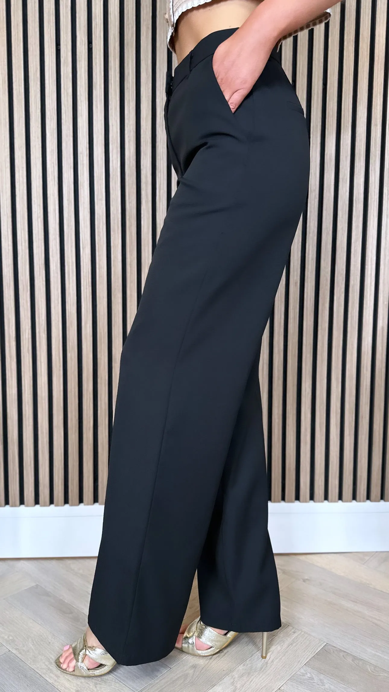 Abbey Black Straight Cut Wide Tailored Trousers