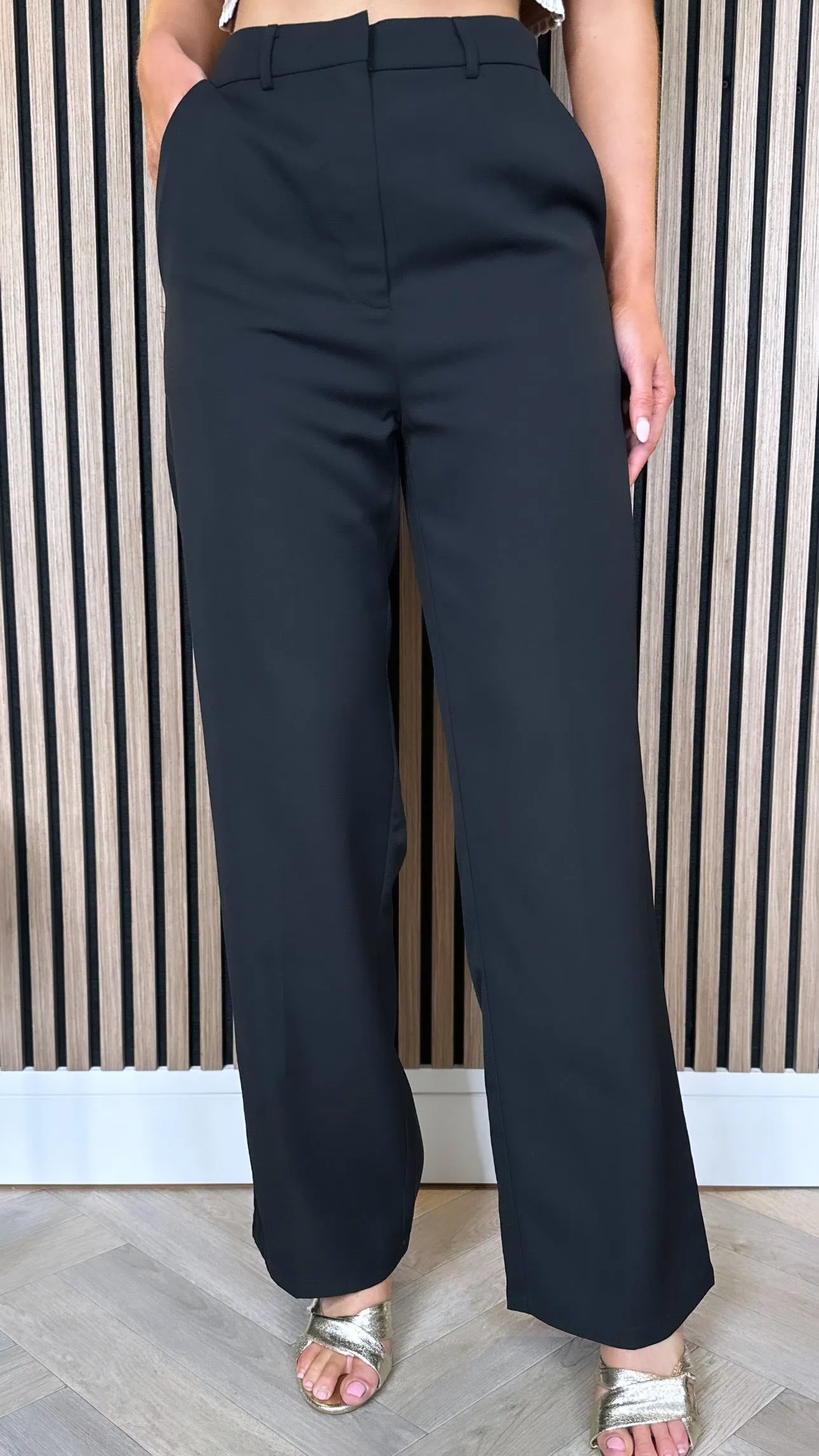 Abbey Black Straight Cut Wide Tailored Trousers