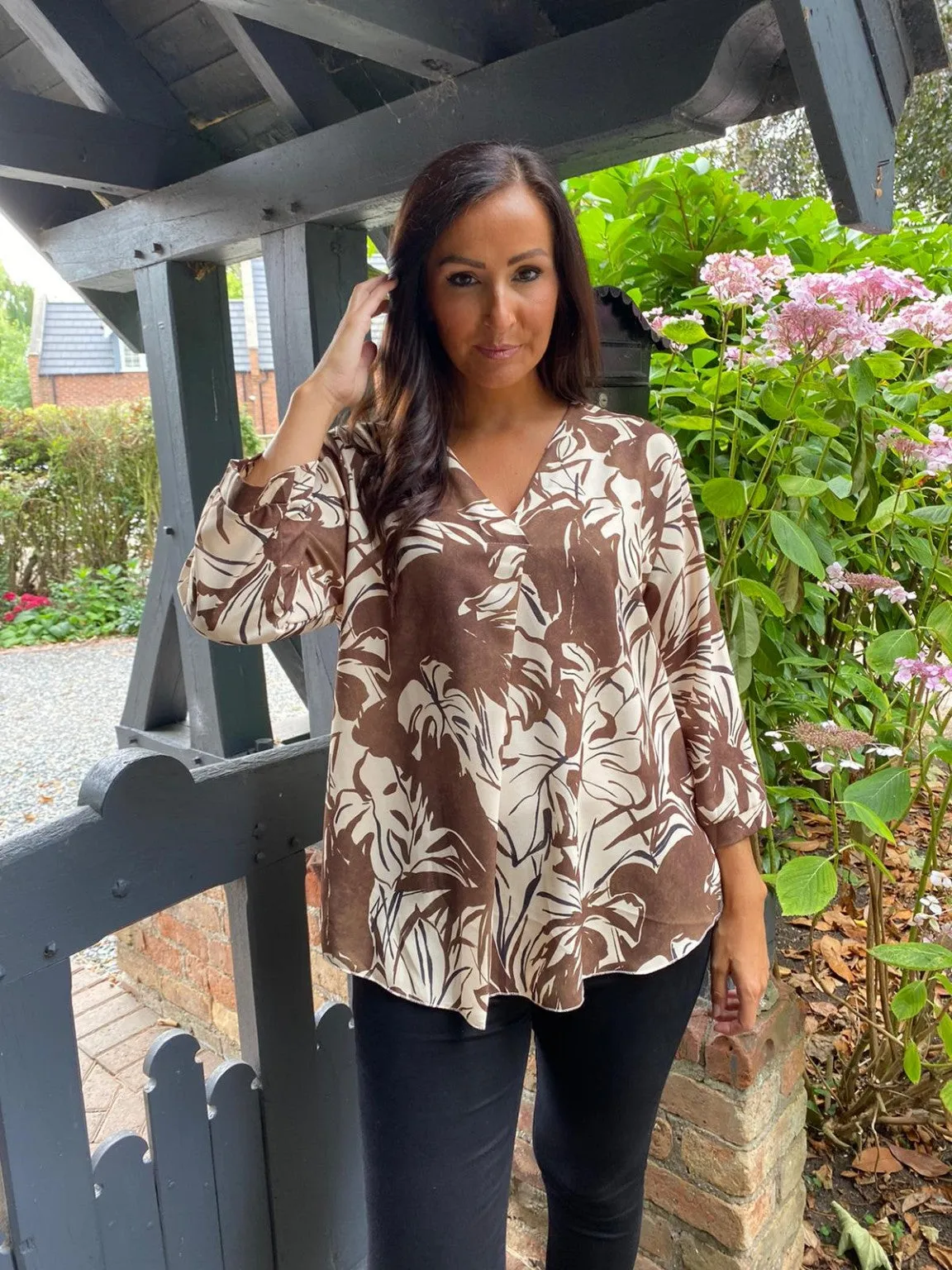 Abstract Leaf V Neck Top August