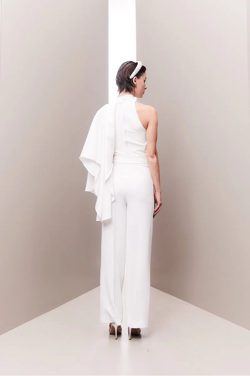 ASYMMETRICAL ONE-SHOULDER DRAPED BRIDAL TWO-PIECE SET