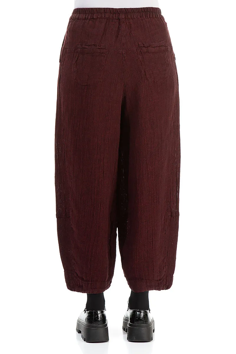 Back Pockets Dark Red Mélange Linen Trousers