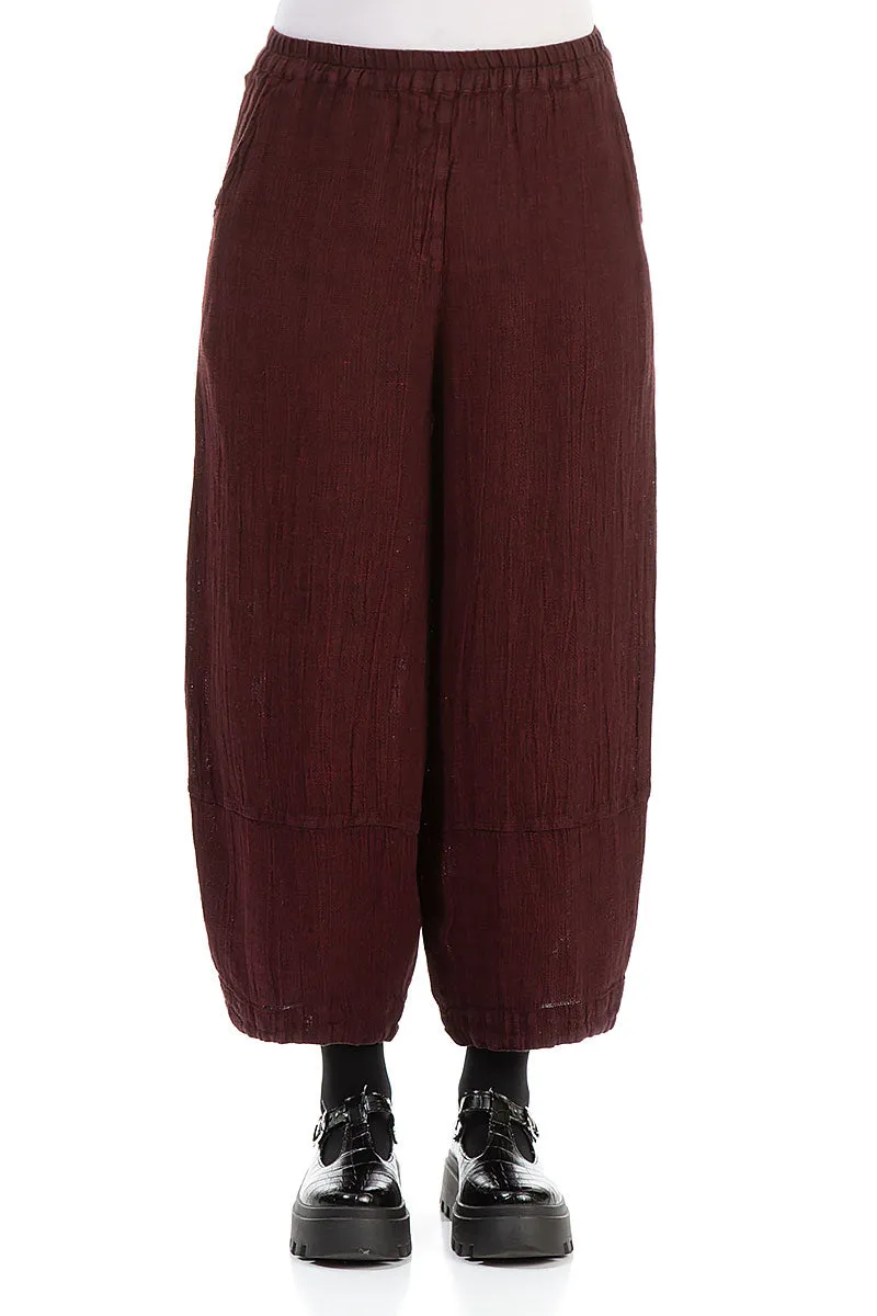 Back Pockets Dark Red Mélange Linen Trousers