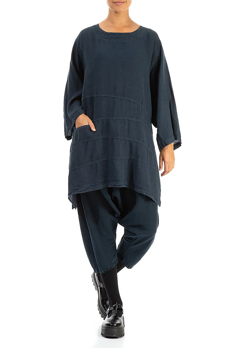 Baggy Navy Silk Linen Trousers