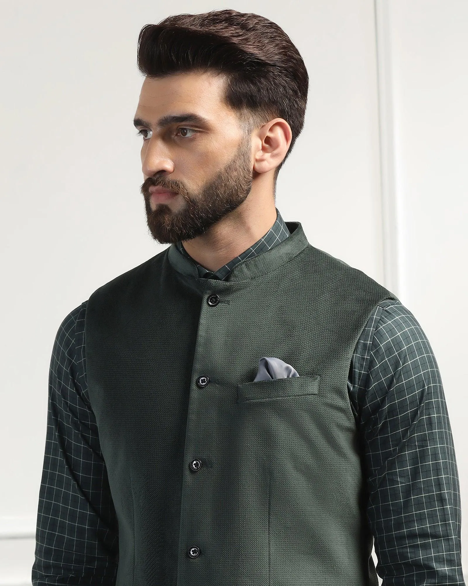 Bandhgala Formal Olive Textured Waistcoat - Emira