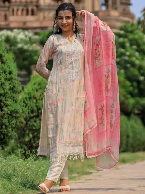 Beige Embroidered Organza Pakistani Suit