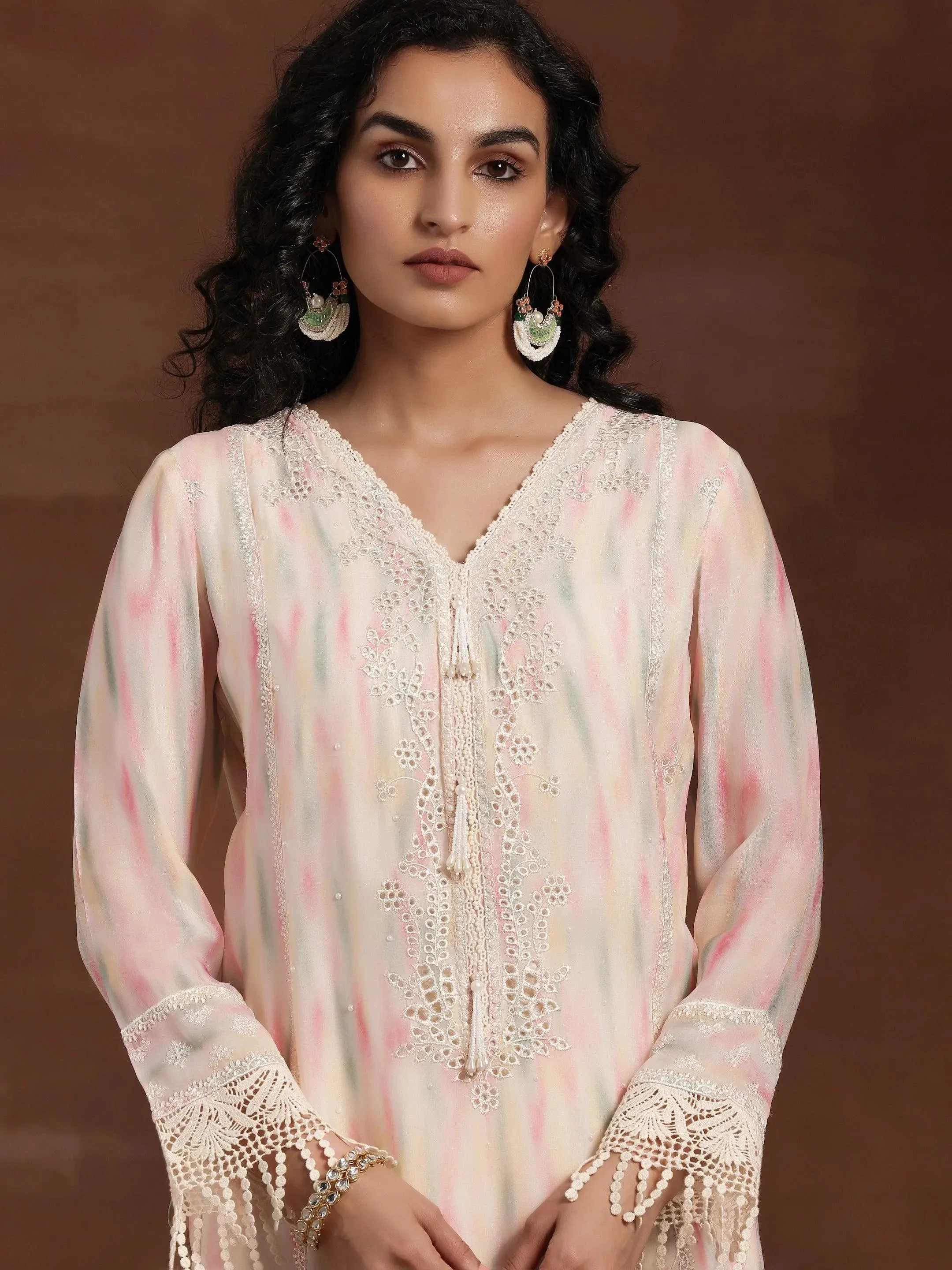 Beige Embroidered Organza Pakistani Suit