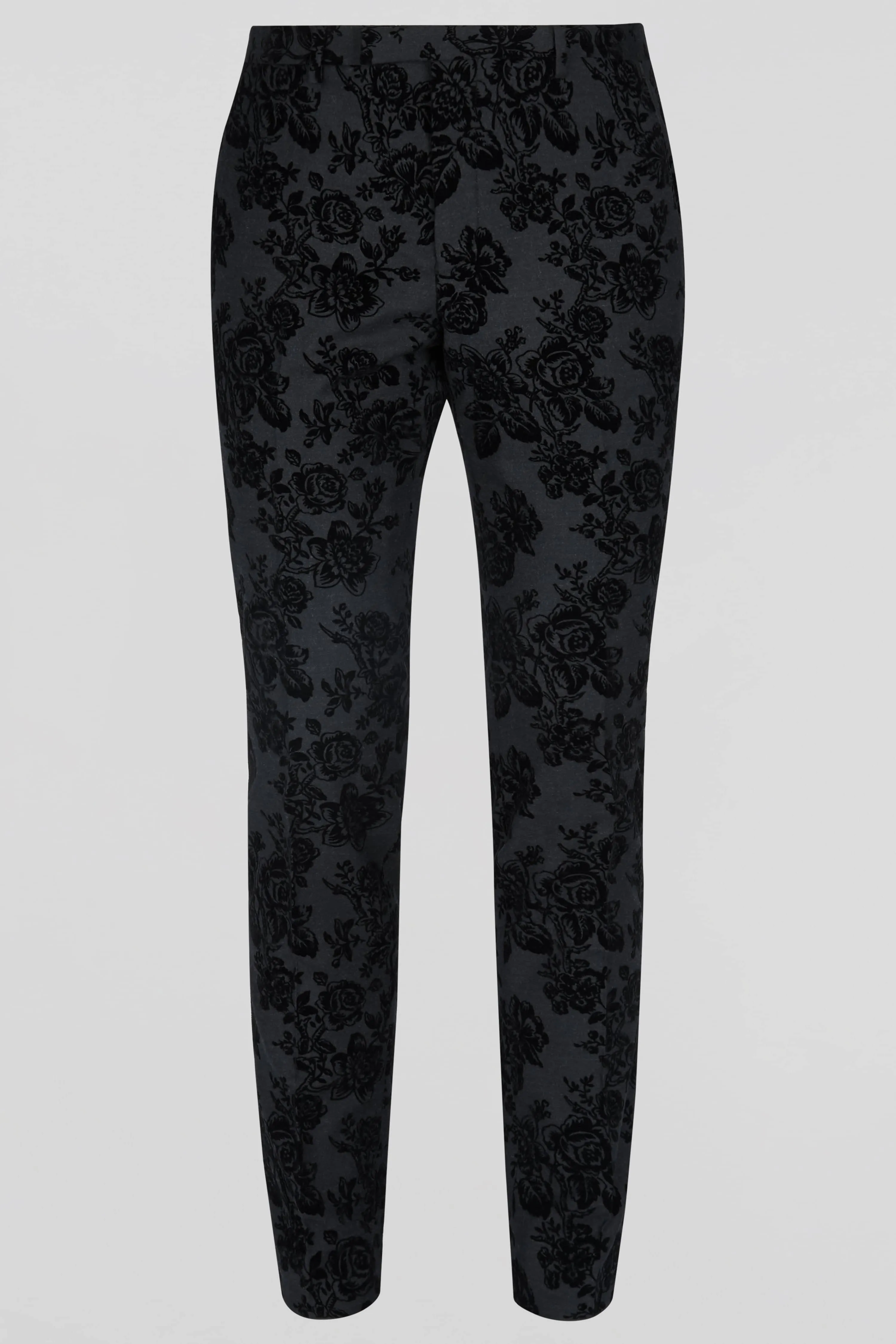 Belsize Skinny Fit Black Floral Tuxedo Trousers - ARCHIVE