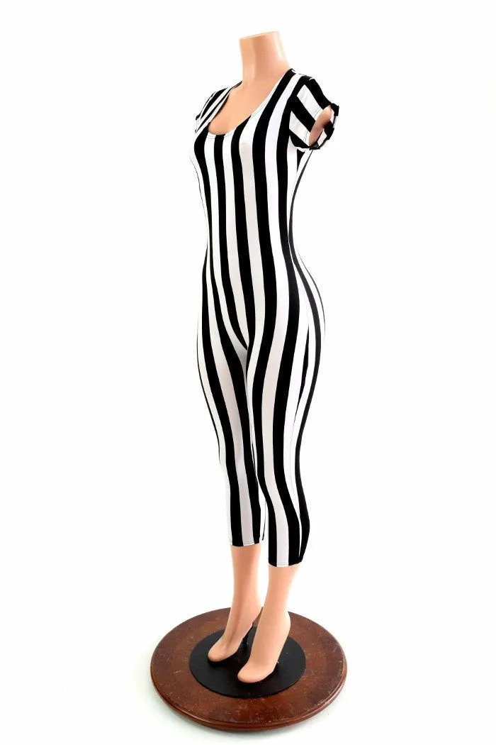 Black & White Stripe Capri Length Catsuit