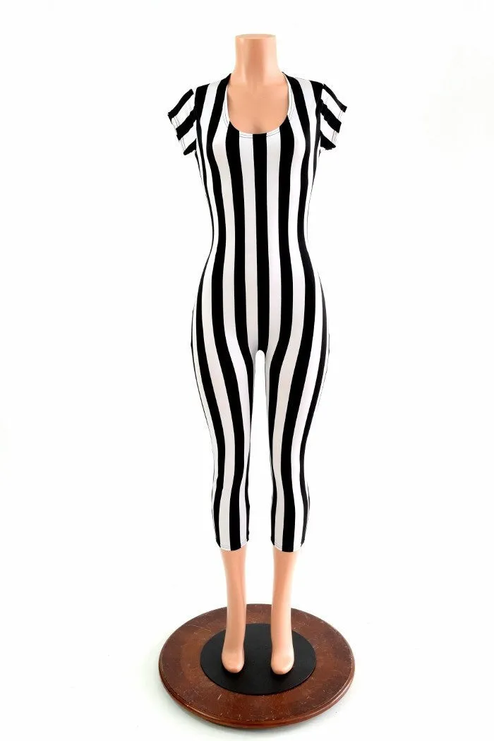 Black & White Stripe Capri Length Catsuit