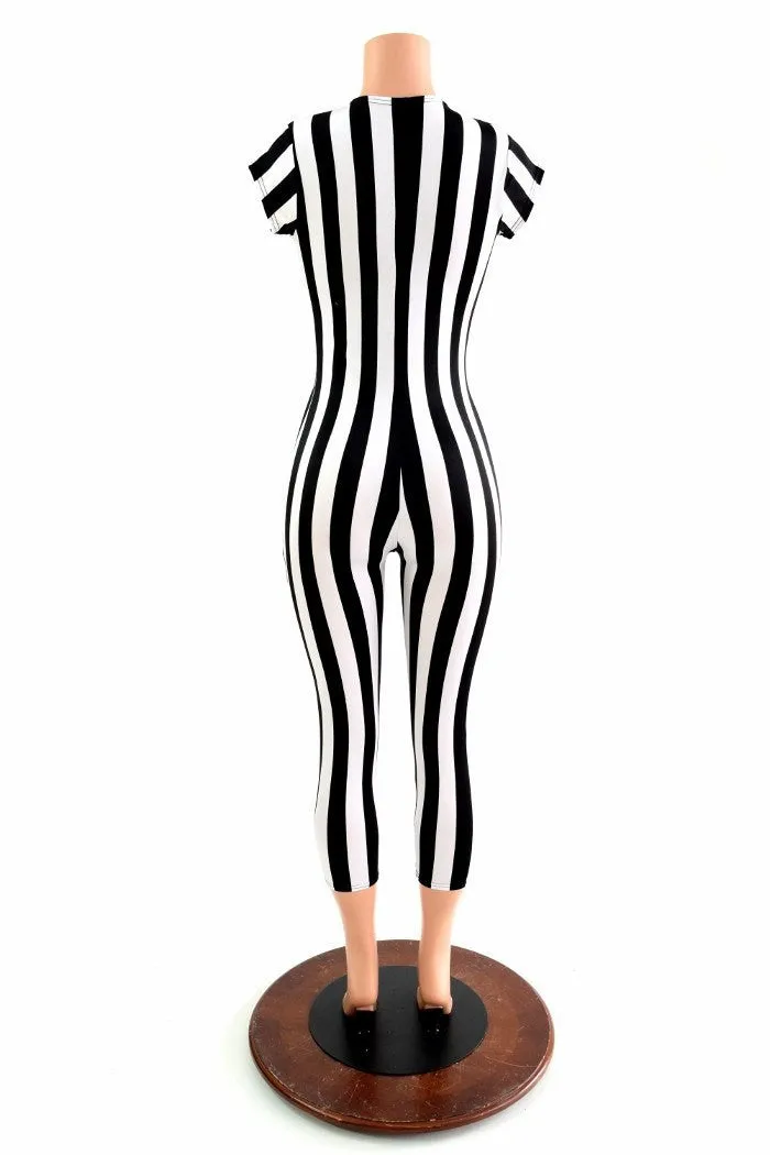 Black & White Stripe Capri Length Catsuit