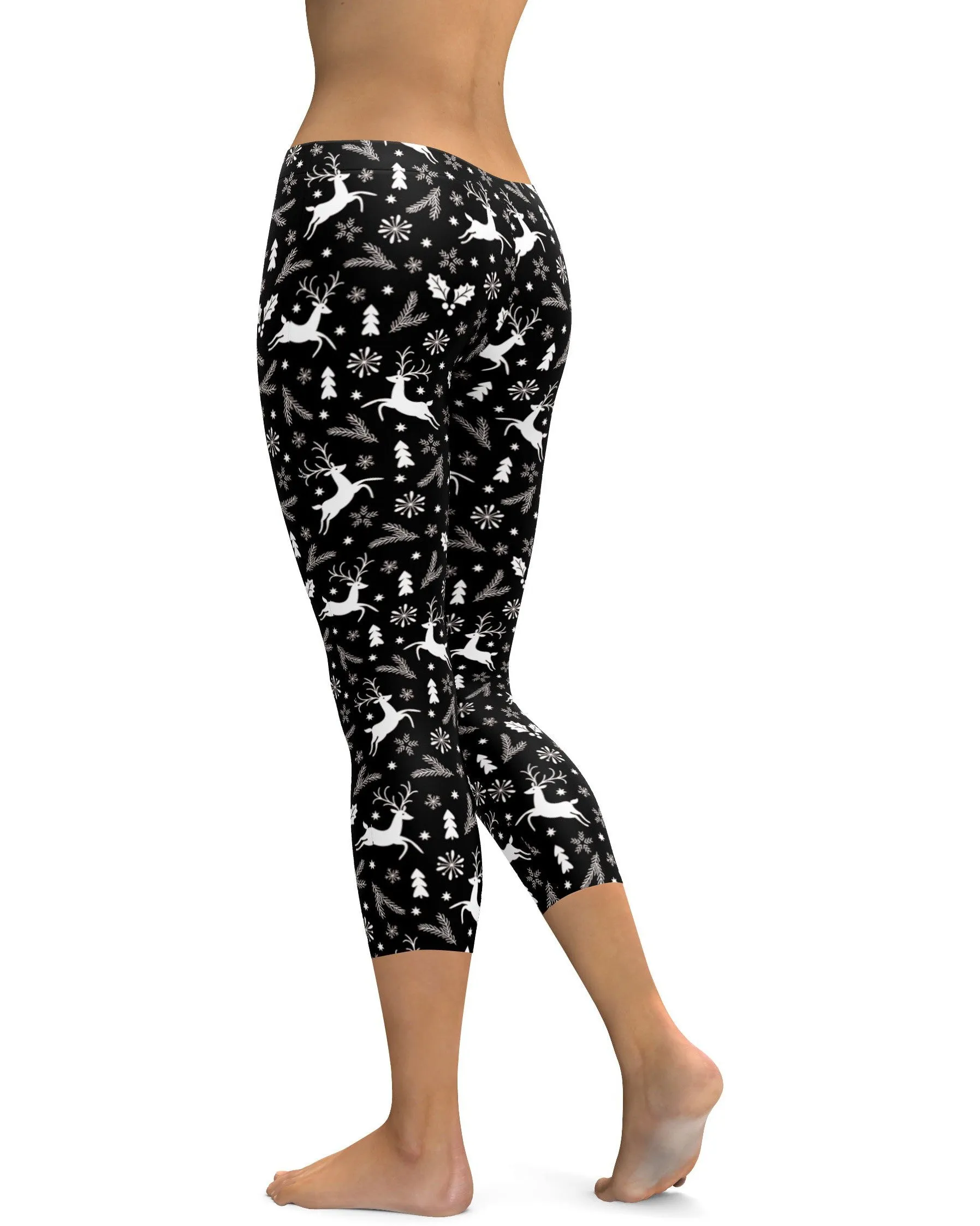 Black Reindeer Christmas Capris