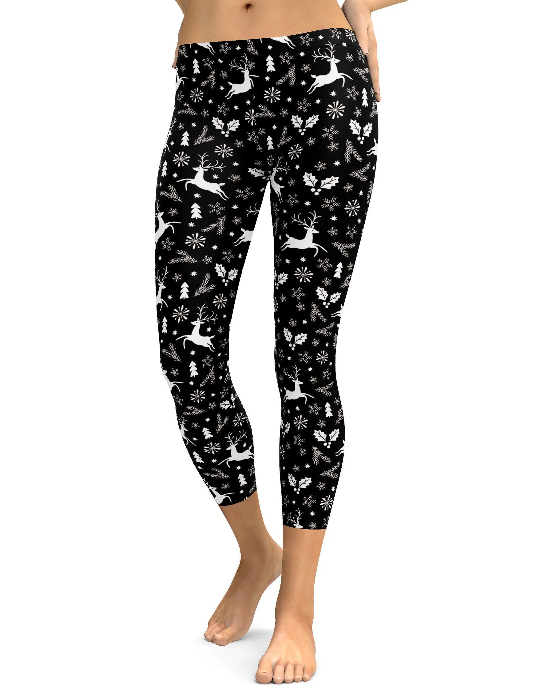 Black Reindeer Christmas Capris