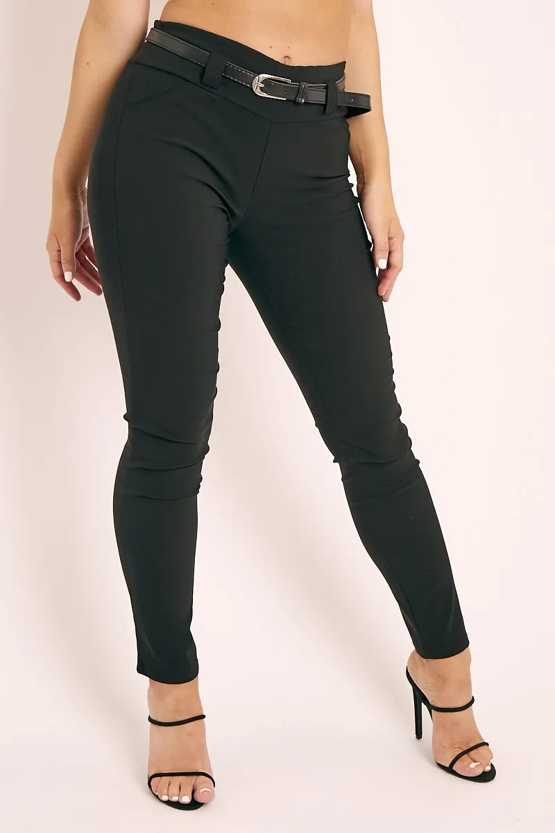 Black Slim Fit Belted Trousers - Ilyana