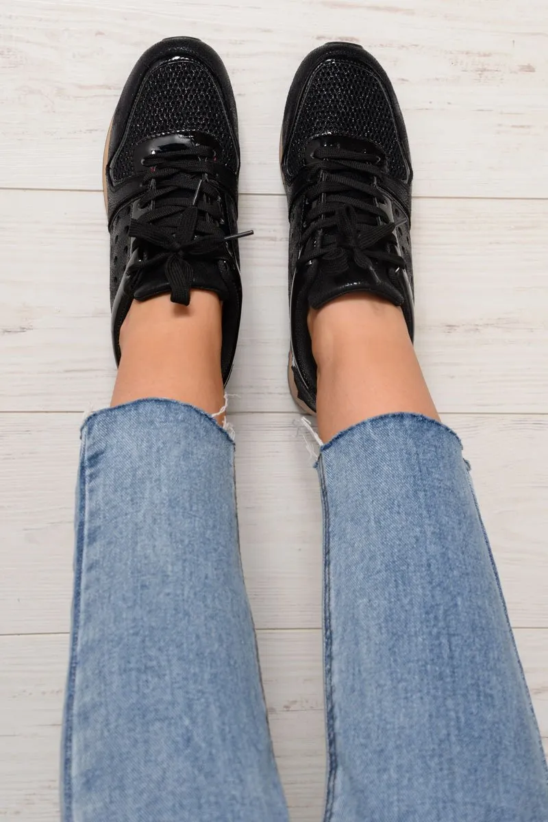 Black Sparkle Cut Out Trainers - Capri