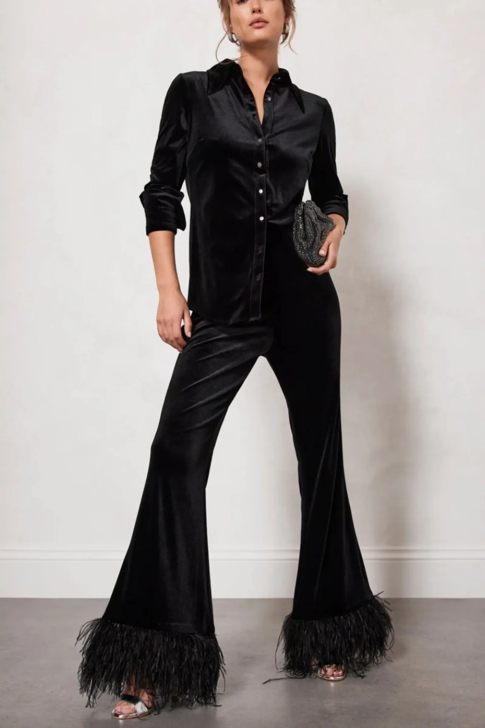 Black Velvet Feather Trousers