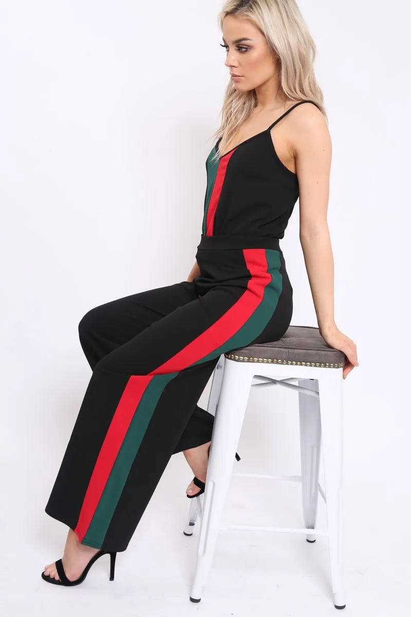 Black With Khaki And Red Stripe Co-ord Set - Anora