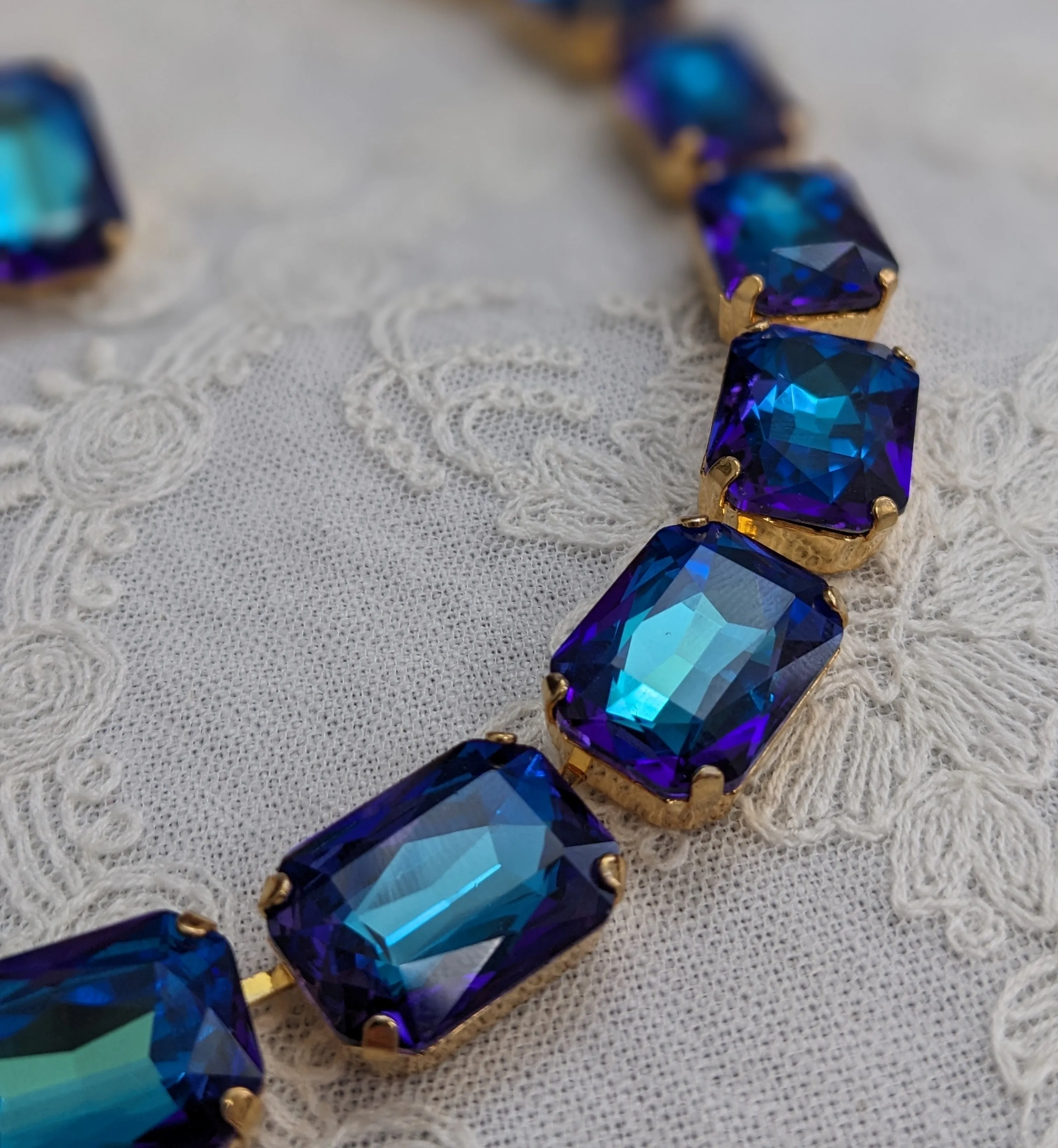 Blue Capri Aurora Crystal Necklace - Large Octagon