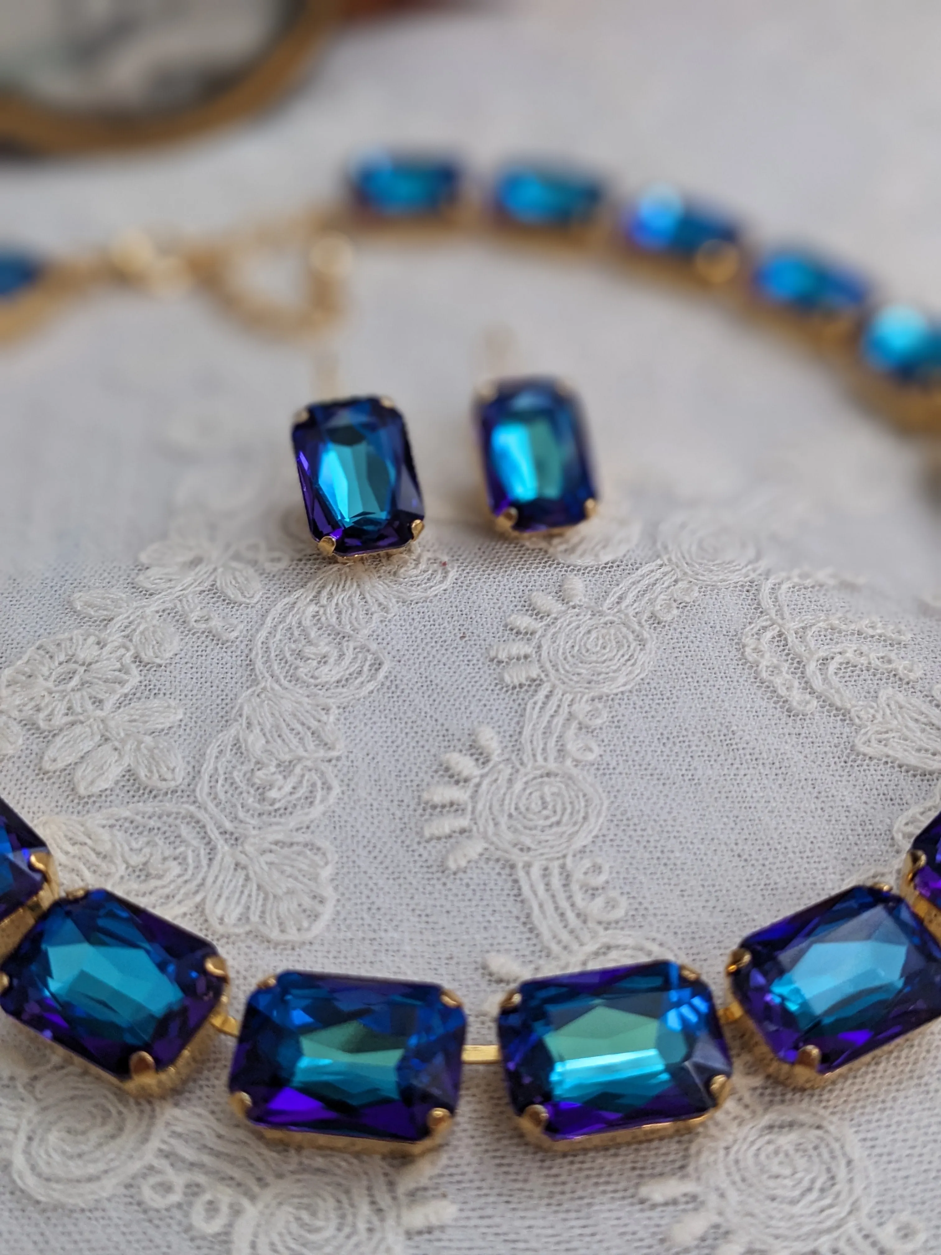 Blue Capri Aurora Crystal Necklace - Large Octagon