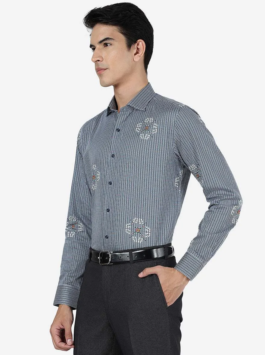 Blue Checked Slim Fit Party Wear Shirt | JB Studio