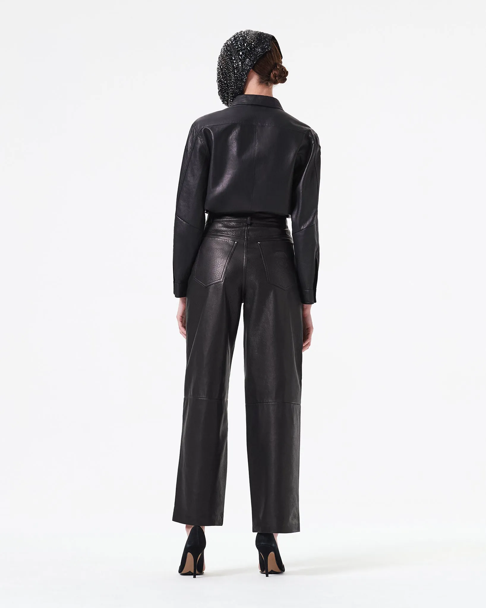 BLUISH BLACK NAPPA LEATHER PANTS WITH LINING