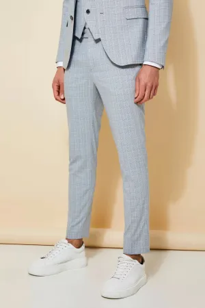 Boohoo Light Grey Super Skinny Check Suit Mens Trousers