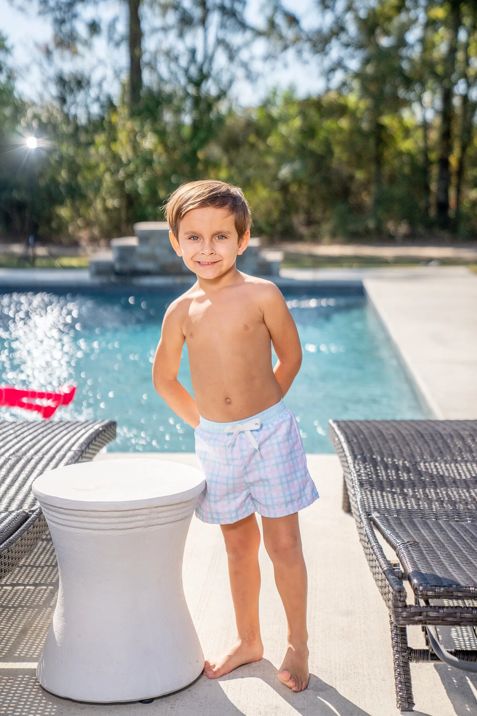 Boys Pastel Plaid Plaid Swim Trunks UPF50