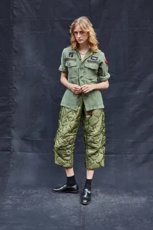 Button Quilted Cropped Trousers