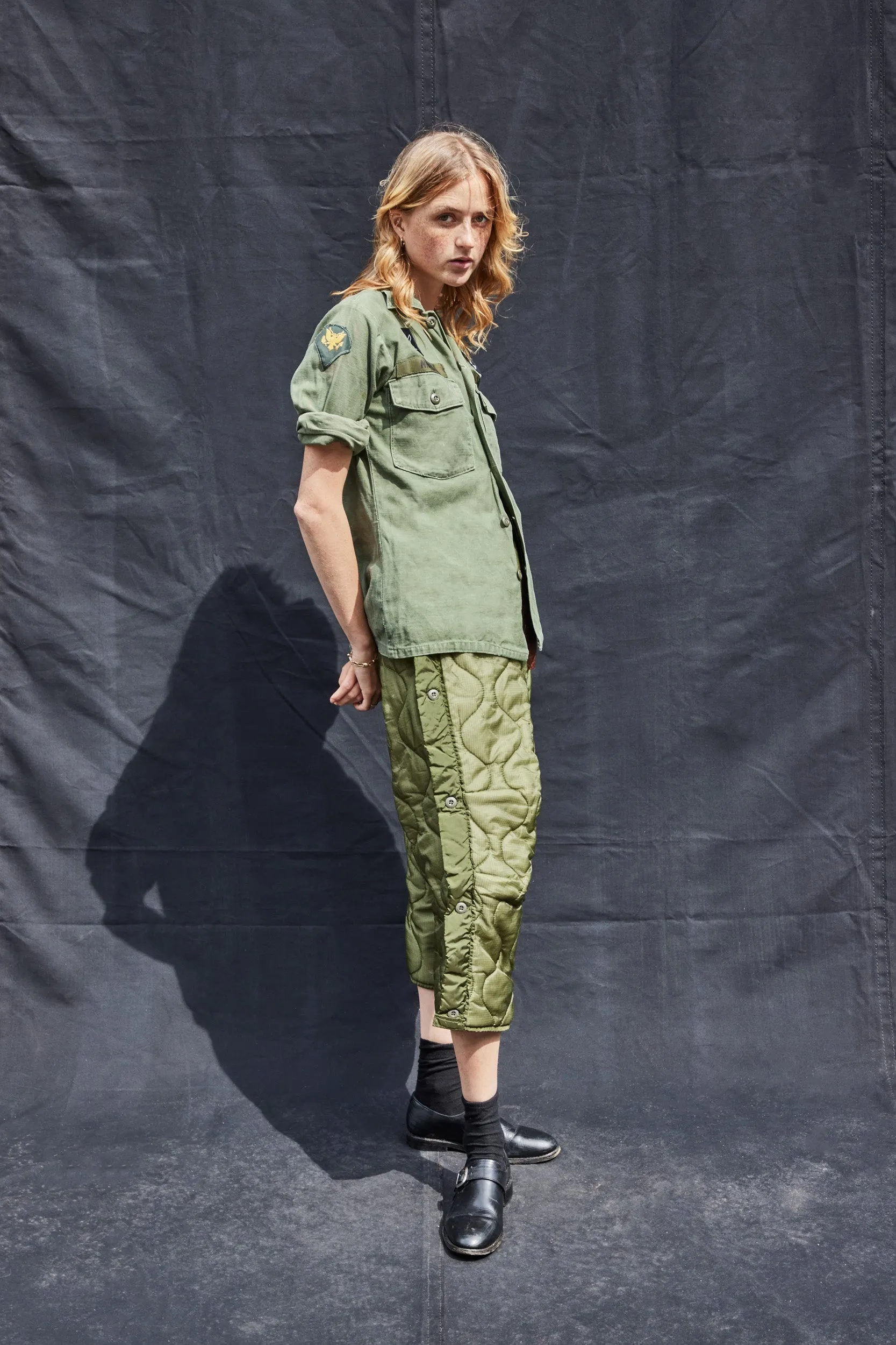 Button Quilted Cropped Trousers