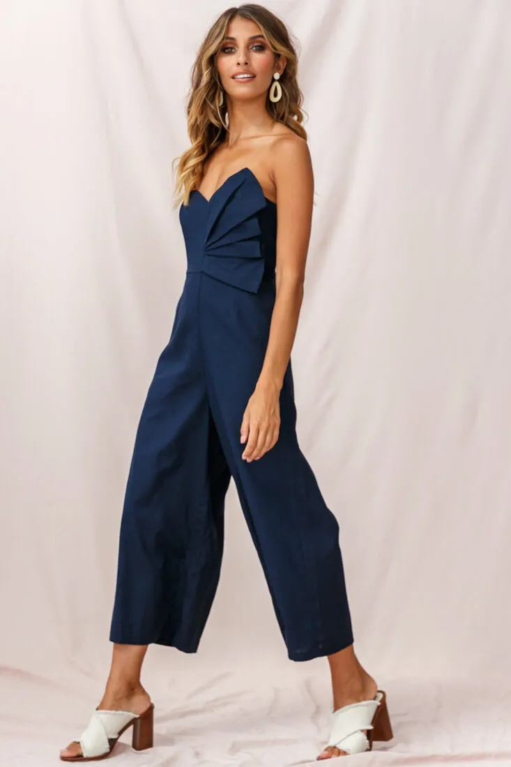 Call Me Wide-Leg Linen Bandeau Jumpsuit Navy