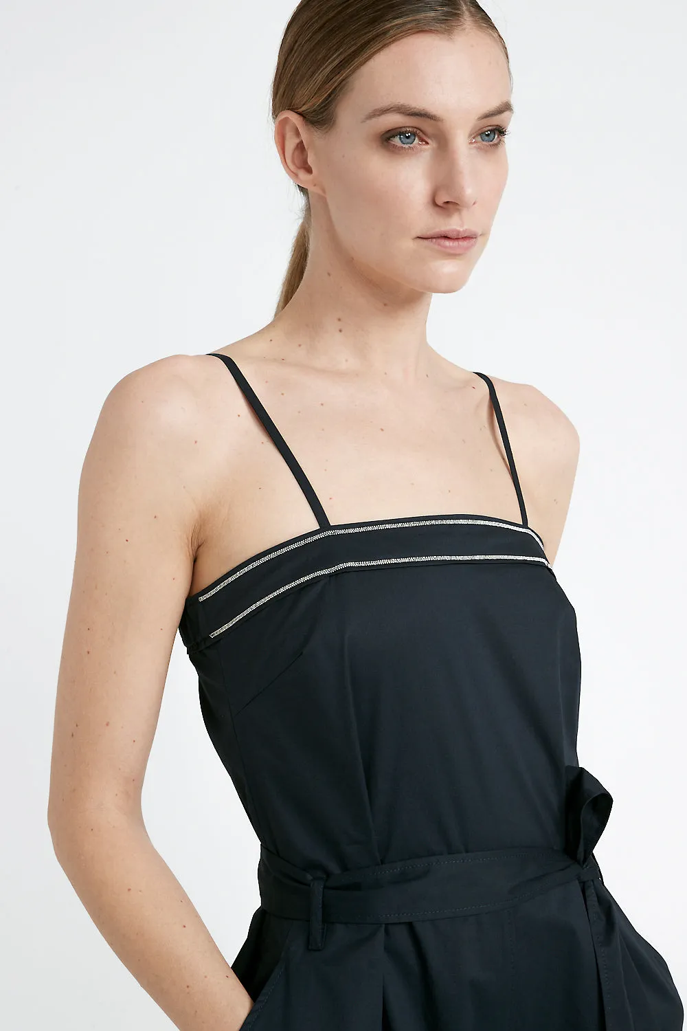 Cargo jumpsuit with twisted cotton shoulder straps