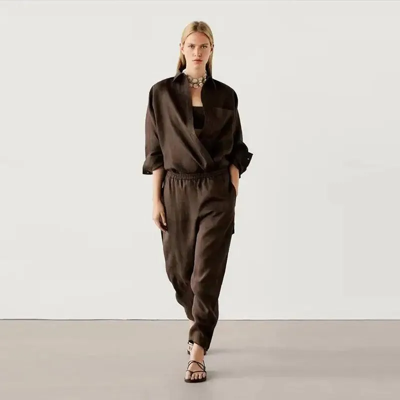 Classic Solid Shirt & Wide Leg Trousers Set- 2024 M. Dutti collection