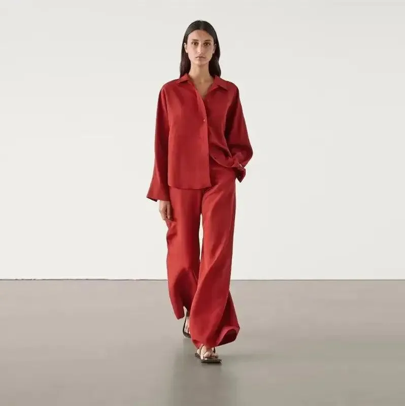 Classic Solid Shirt & Wide Leg Trousers Set- 2024 M. Dutti collection