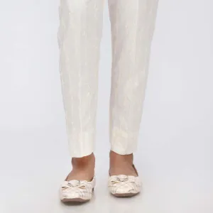 Cream Embroidered Cambric Slim Fit Trouser PS3562