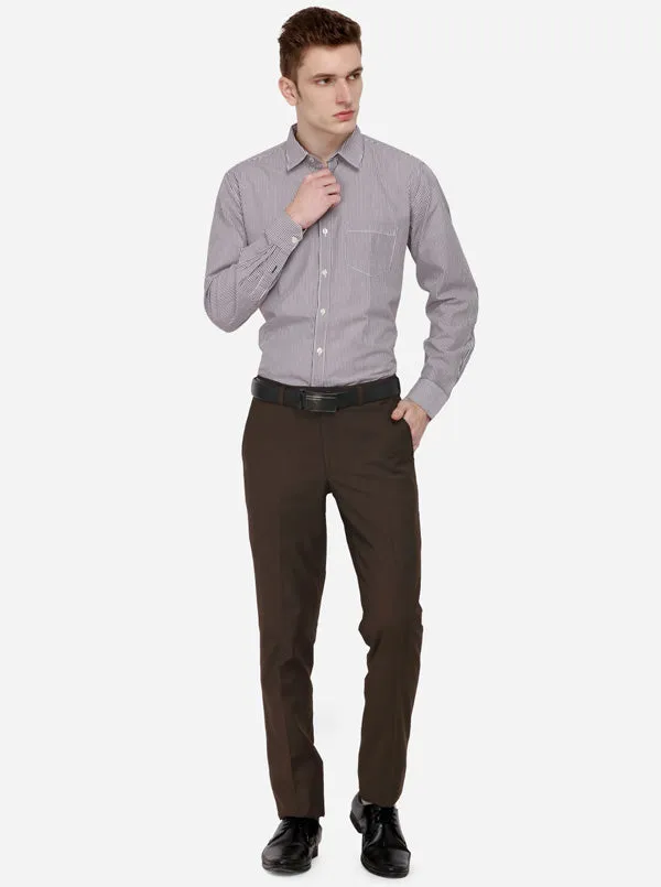 Dark Brown Solid Slim Fit Formal Trouser | Metal