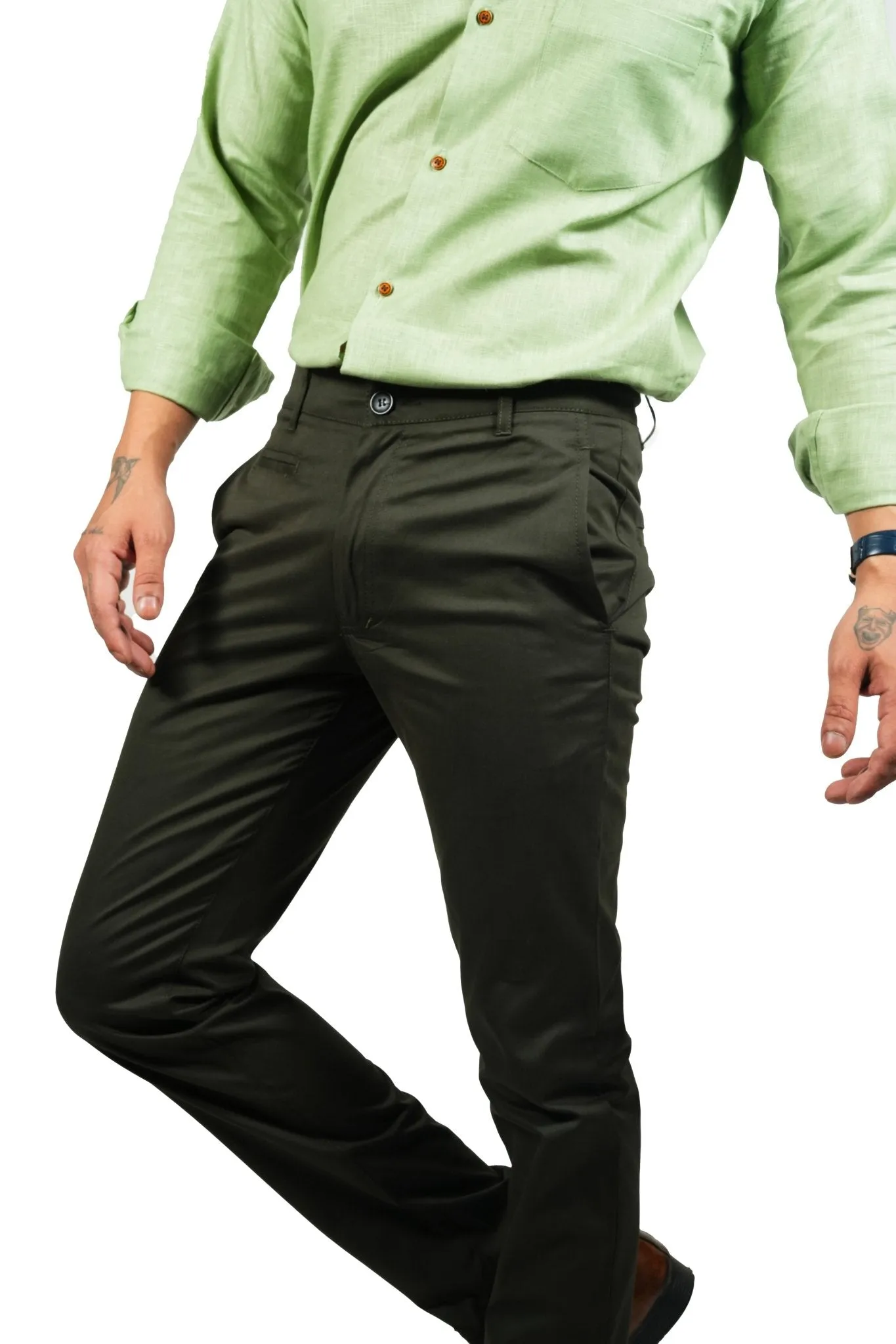 Dark Green Color Cotton Trouser Pants for Men