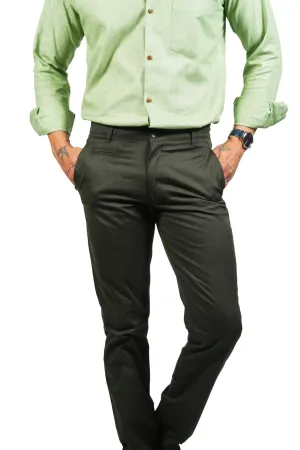 Dark Green Color Cotton Trouser Pants for Men