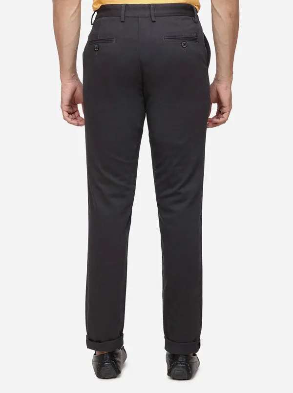 Dark Grey Solid Slim Fit Casual Trouser | JadeBlue