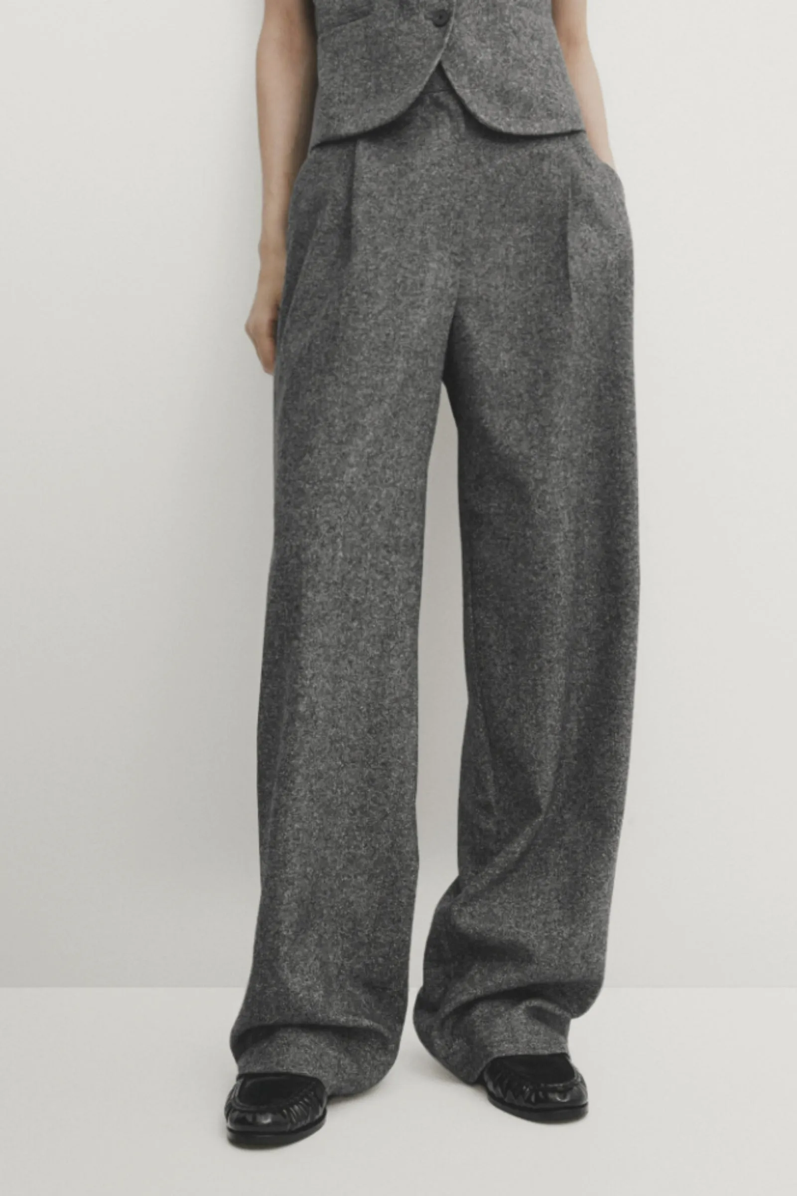 Darted Flecked Wool Blend Trousers