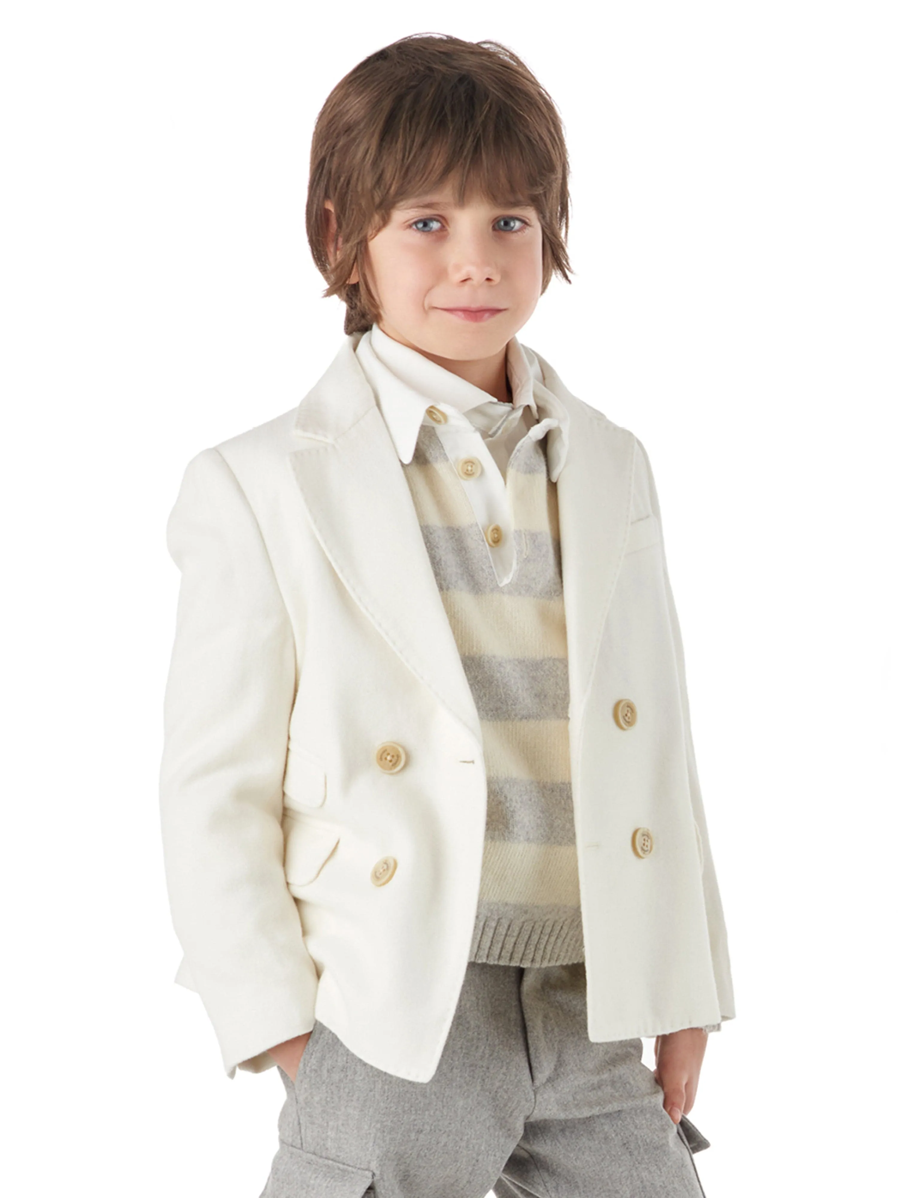 Eleventy Boys Wool Blazer in Ivory