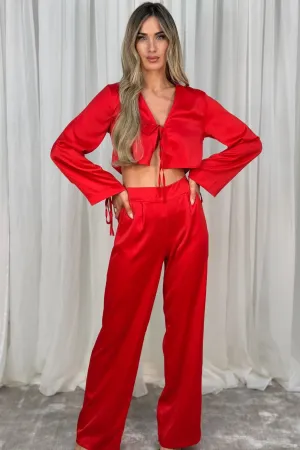 Erica Satin Trousers In Red