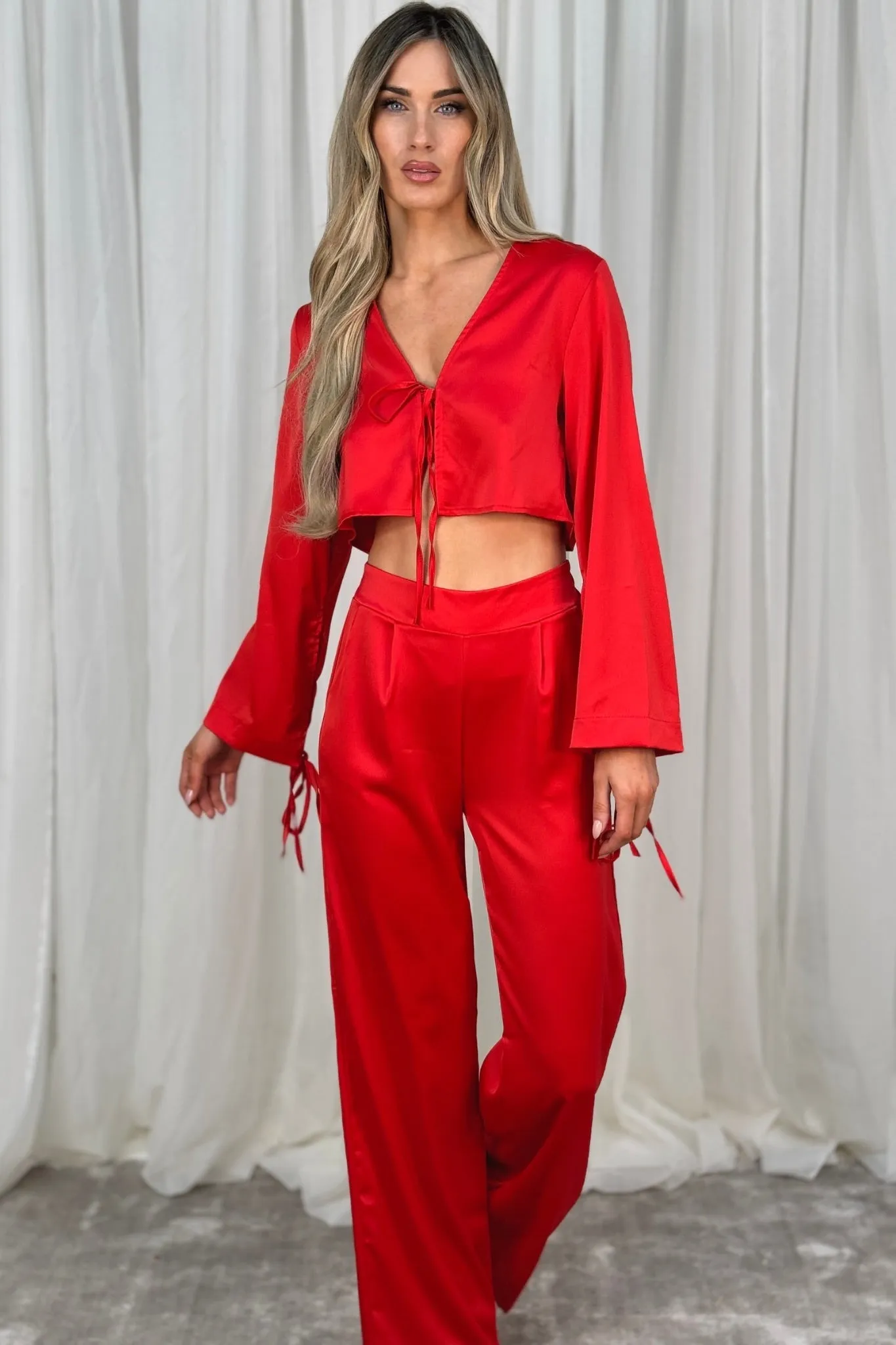 Erica Satin Trousers In Red